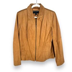 Vintage Bernardo Womens Genuine Leather Jacket Size L Tan Brown Full Zip Western
